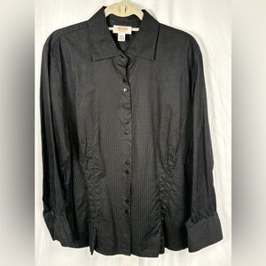 Talbots Black Textured Cotton Long Sleeves Blouse Shirt Top, 18W